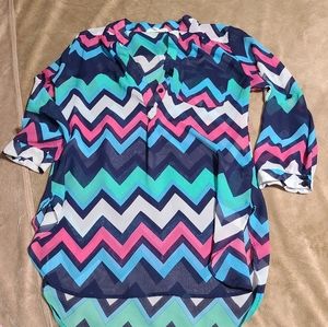 Wishful Park Womens Sheer See Through Blouse Medium Chevron